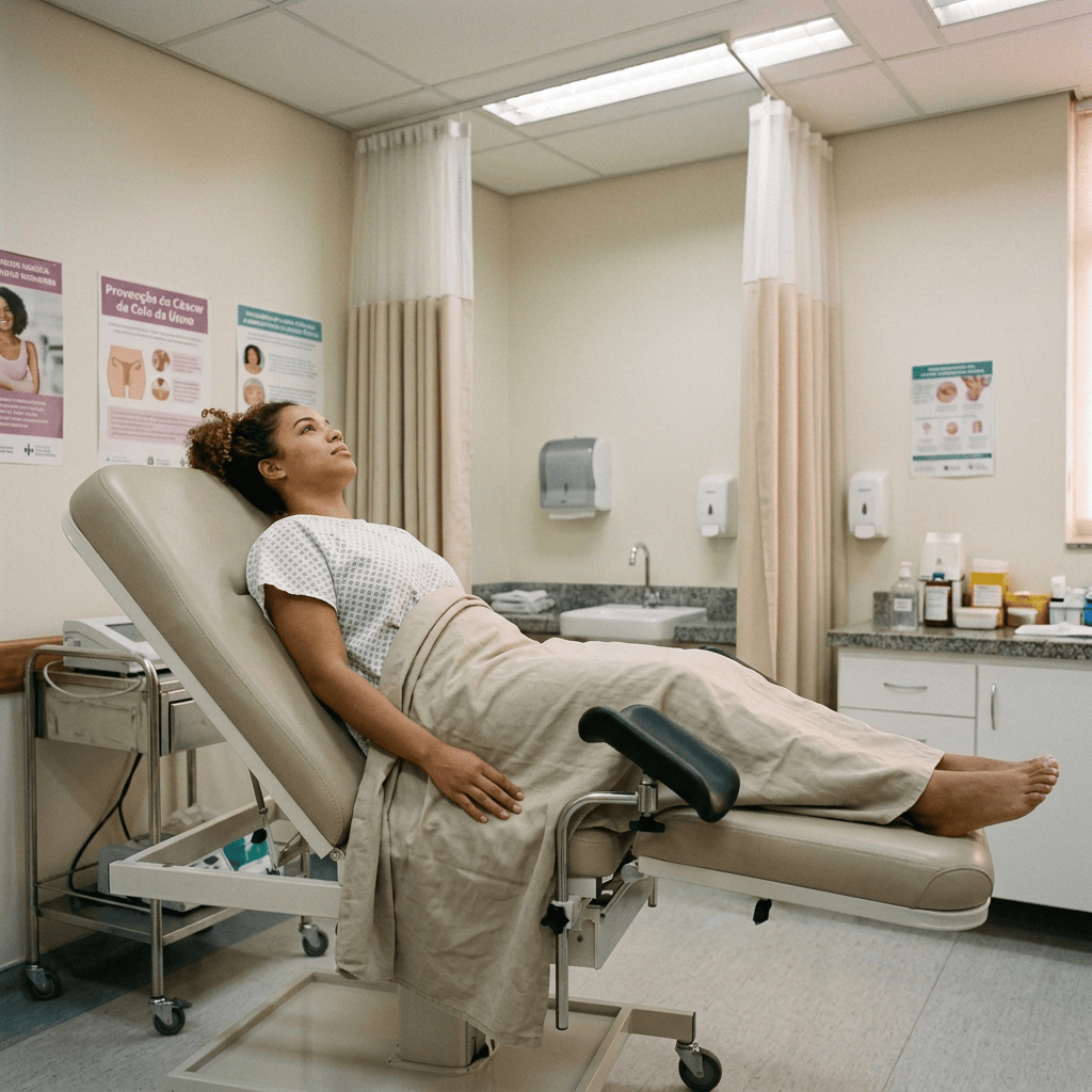 Patient in examination chair receiving care from two masked healthcare professionals